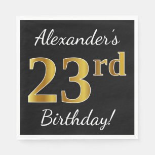 Black, Faux Gold 23rd Birthday + Custom Name Napkin
