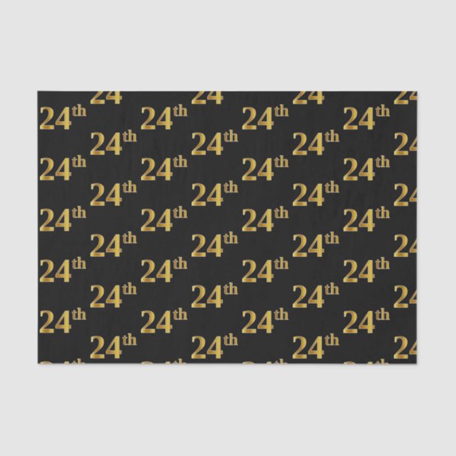 Black, Faux Gold 24th (Twenty-Fourth) Event Tissue Paper (Front)