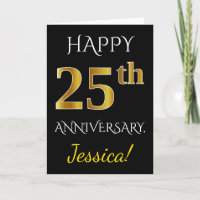 Black, Faux Gold 25th Wedding Anniversary + Name