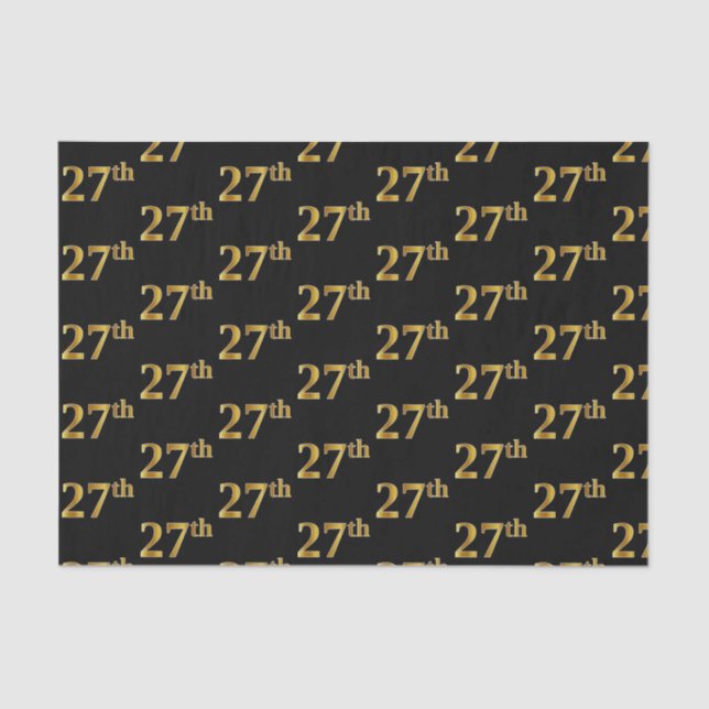 Black, Faux Gold 27th (Twenty-Seventh) Event Tissue Paper (Front)
