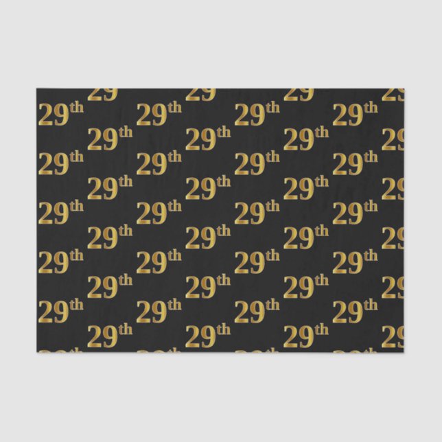 Black, Faux Gold 29th (Twenty-Ninth) Event Tissue Paper (Front)
