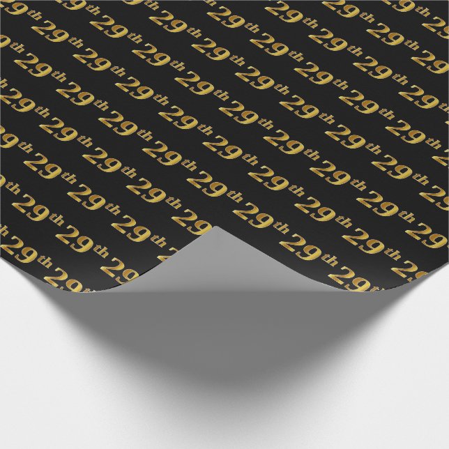 Black, Faux Gold 29th (Twenty-Ninth) Event Wrapping Paper (Corner)