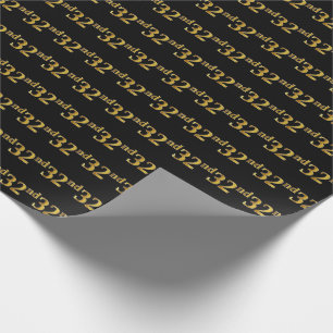 Black, Faux Gold 32nd (Thirty-Second) Event Wrapping Paper