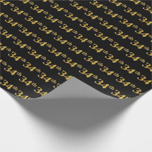 Black, Faux Gold 34th (Thirty-Fourth) Event Wrapping Paper