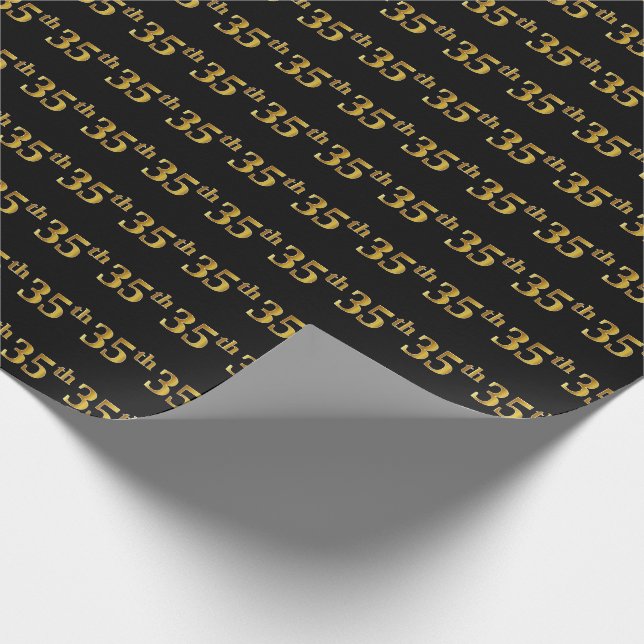 Black, Faux Gold 35th (Thirty-Fifth) Event Wrapping Paper (Corner)