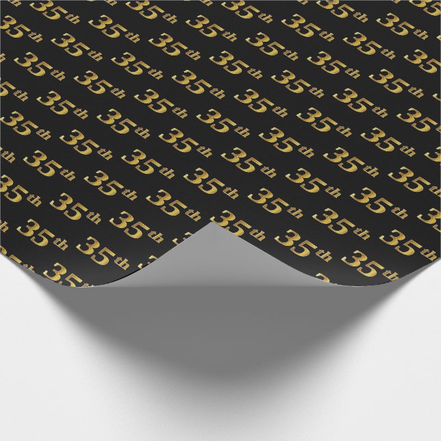 Black, Faux Gold 35th (Thirty-Fifth) Event Wrapping Paper (Corner)