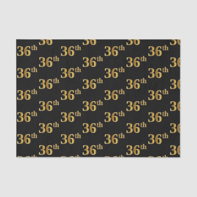 Black, Faux Gold 36th (Thirty-Sixth) Event Tissue Paper (Front)
