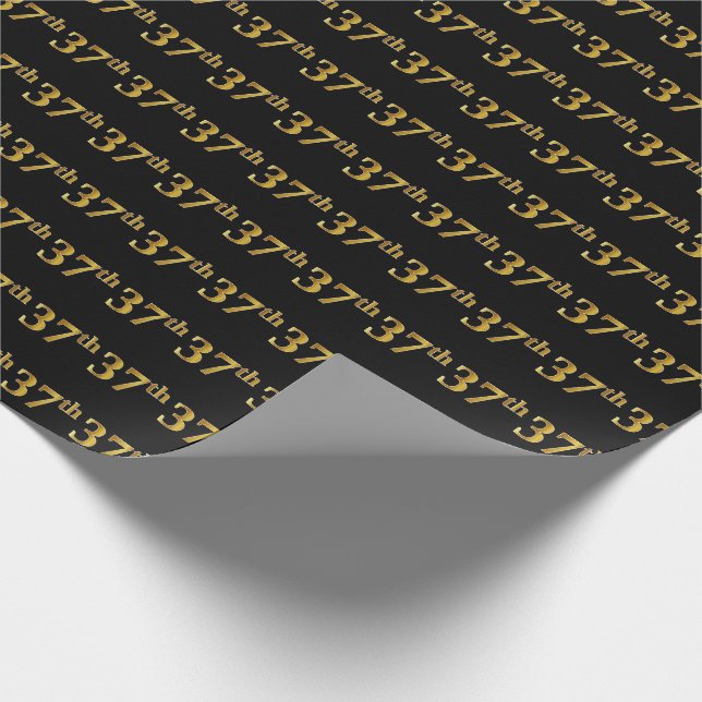 Black, Faux Gold 37th (Thirty-Seventh) Event Wrapping Paper (Corner)
