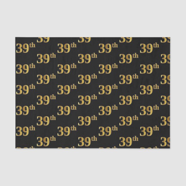 Black, Faux Gold 39th (Thirty-Ninth) Event Tissue Paper (Front)