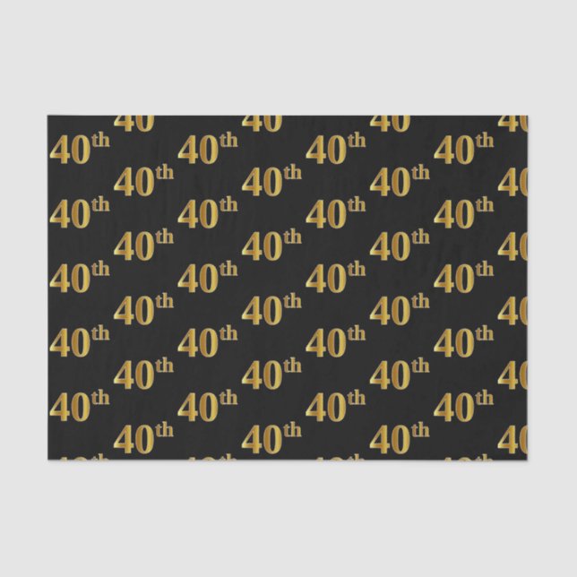 Black, Faux Gold 40th (Fortieth) Event Tissue Paper (Front)
