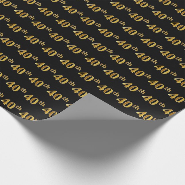 Black, Faux Gold 40th (Fortieth) Event Wrapping Paper (Corner)