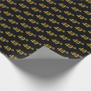 Black, Faux Gold 40th (Fortieth) Event Wrapping Paper