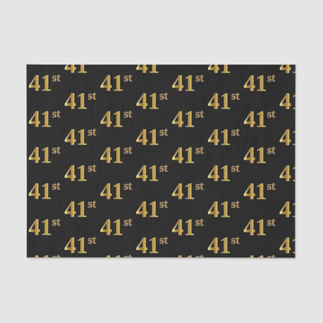 Black, Faux Gold 41st (Forty-First) Event Tissue Paper (Front)
