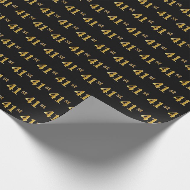 Black, Faux Gold 41st (Forty-First) Event Wrapping Paper (Corner)