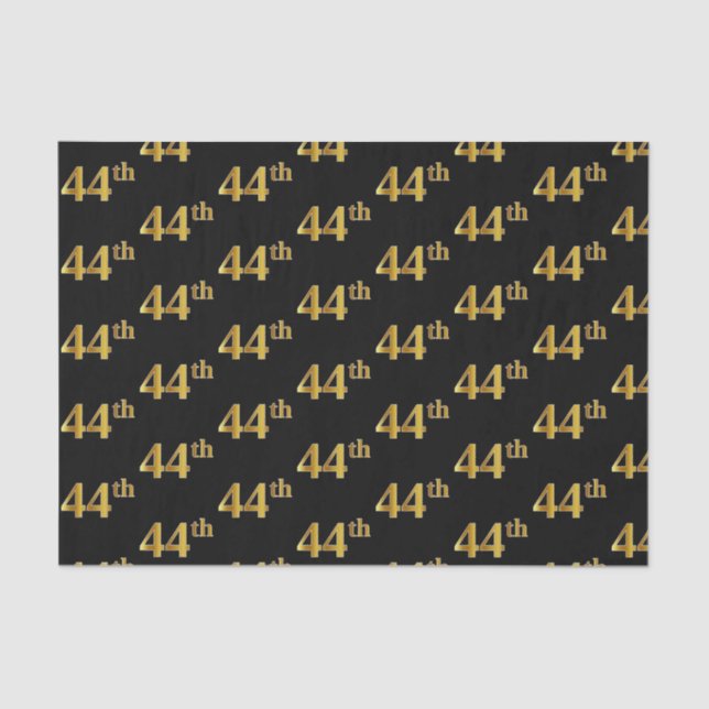 Black, Faux Gold 44th (Forty-Fourth) Event Tissue Paper (Front)