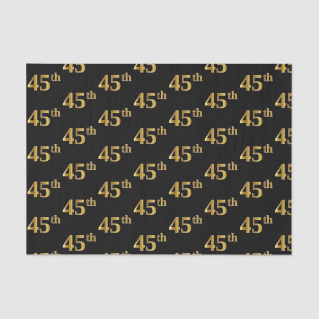 Black, Faux Gold 45th (Forty-Fifth) Event Tissue Paper (Front)
