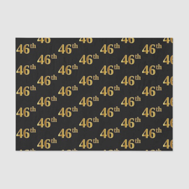 Black, Faux Gold 46th (Forty-Sixth) Event Tissue Paper (Front)