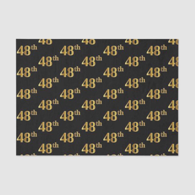 Black, Faux Gold 48th (Forty-Eighth) Event Tissue Paper (Front)