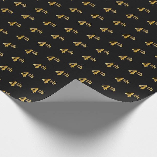 Black, Faux Gold 4th (Fourth) Event Wrapping Paper (Corner)