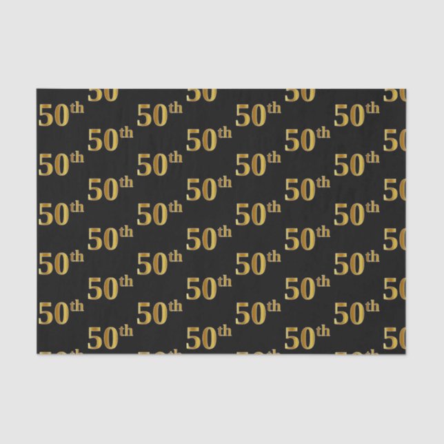 Black, Faux Gold 50th (Fiftieth) Event Tissue Paper (Front)
