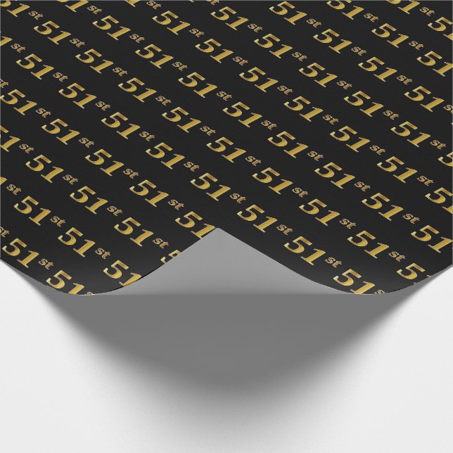 Black, Faux Gold 51st (Fifty-First) Event Wrapping Paper (Corner)