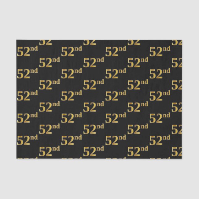 Black, Faux Gold 52nd (Fifty-Second) Event Tissue Paper (Front)