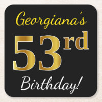 Black, Faux Gold 53rd Birthday + Custom Name