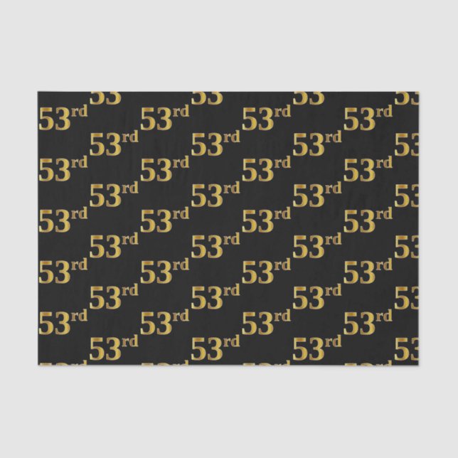 Black, Faux Gold 53rd (Fifty-Third) Event Tissue Paper (Front)