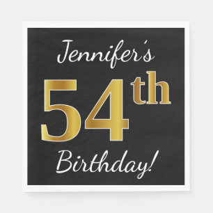 Black, Faux Gold 54th Birthday + Custom Name Napkin