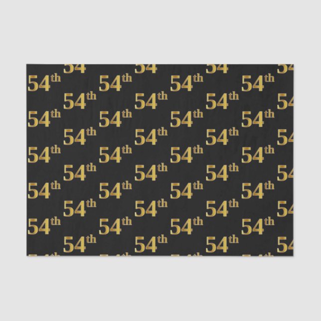 Black, Faux Gold 54th (Fifty-Fourth) Event Tissue Paper (Front)