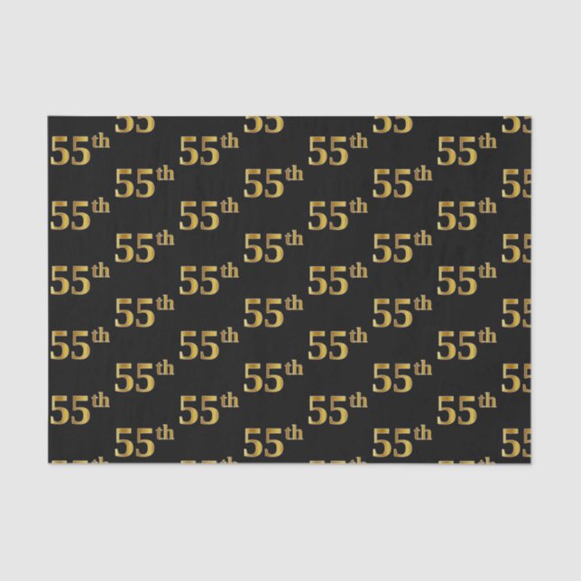 Black, Faux Gold 55th (Fifty-Fifth) Event Tissue Paper (Front)