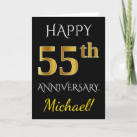 Black, Faux Gold 55th Wedding Anniversary + Name