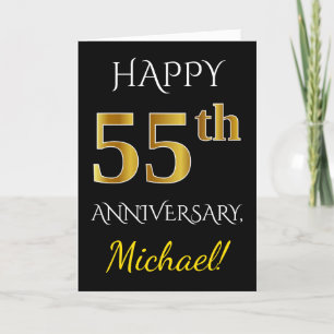 Black, Faux Gold 55th Wedding Anniversary + Name Card