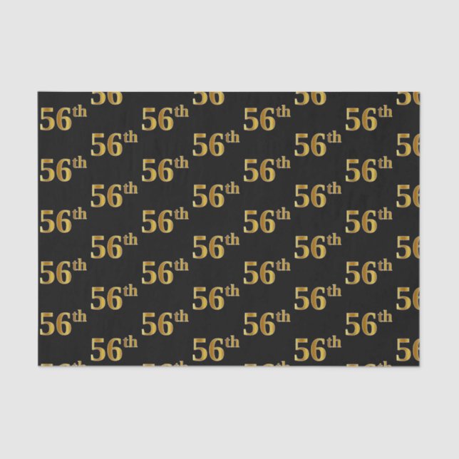 Black, Faux Gold 56th (Fifty-Sixth) Event Tissue Paper (Front)