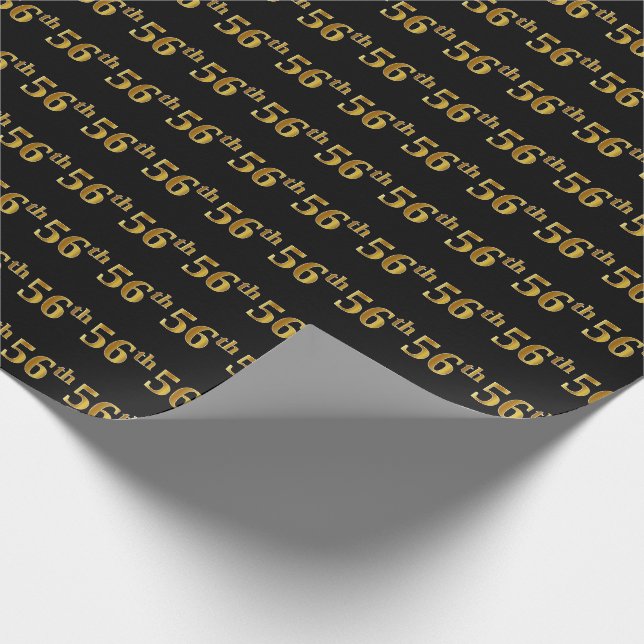 Black, Faux Gold 56th (Fifty-Sixth) Event Wrapping Paper (Corner)