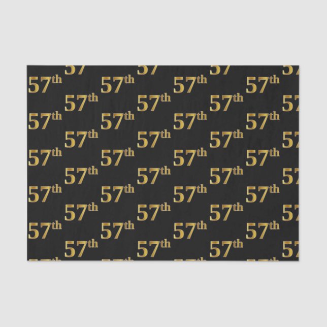 Black, Faux Gold 57th (Fifty-Seventh) Event Tissue Paper (Front)