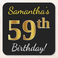 Black, Faux Gold 59th Birthday + Custom Name