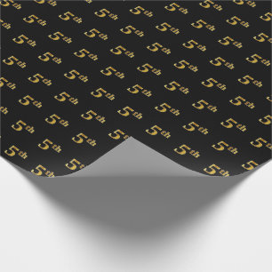 Black, Faux Gold 5th (Fifth) Event Wrapping Paper