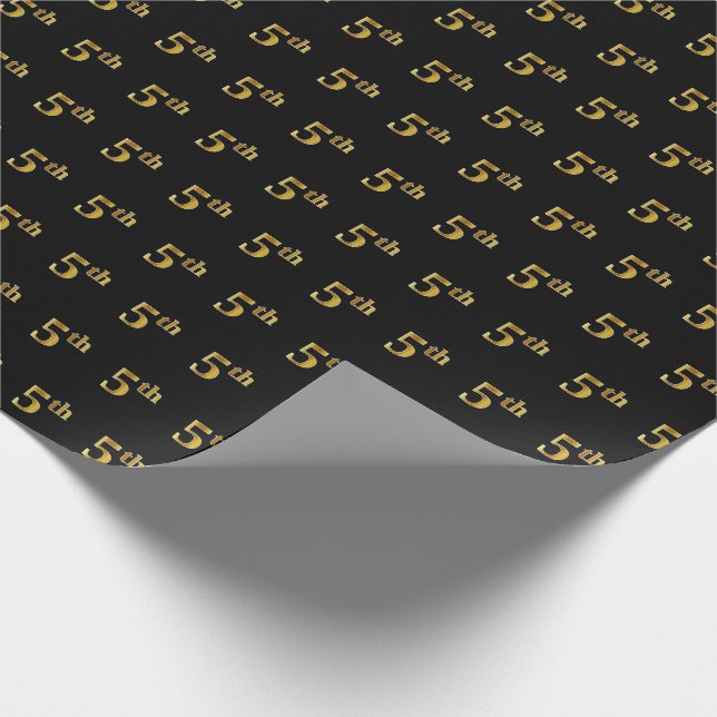 Black, Faux Gold 5th (Fifth) Event Wrapping Paper (Corner)