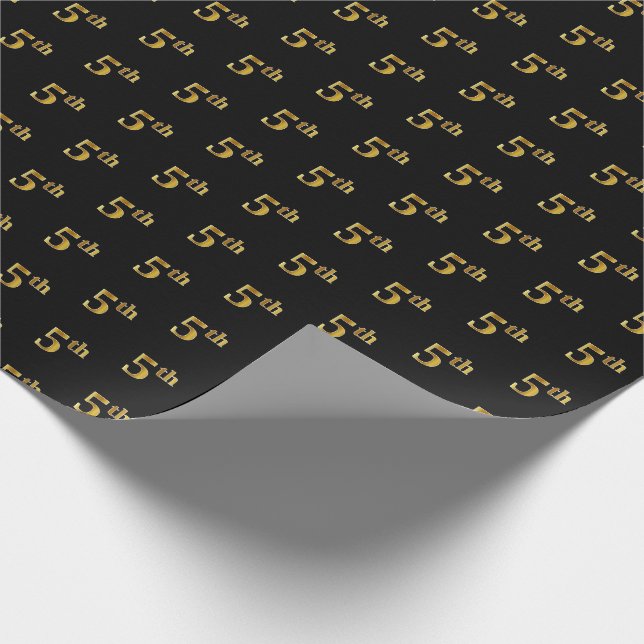 Black, Faux Gold 5th (Fifth) Event Wrapping Paper (Corner)