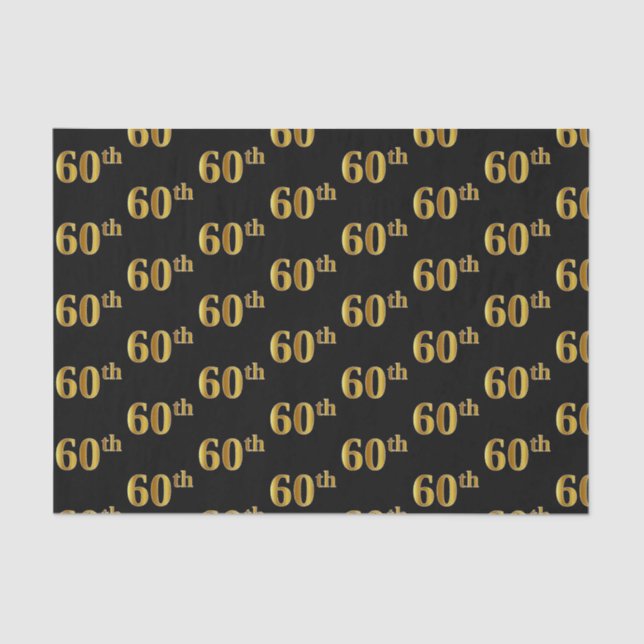 Black, Faux Gold 60th (Sixtieth) Event Tissue Paper (Front)