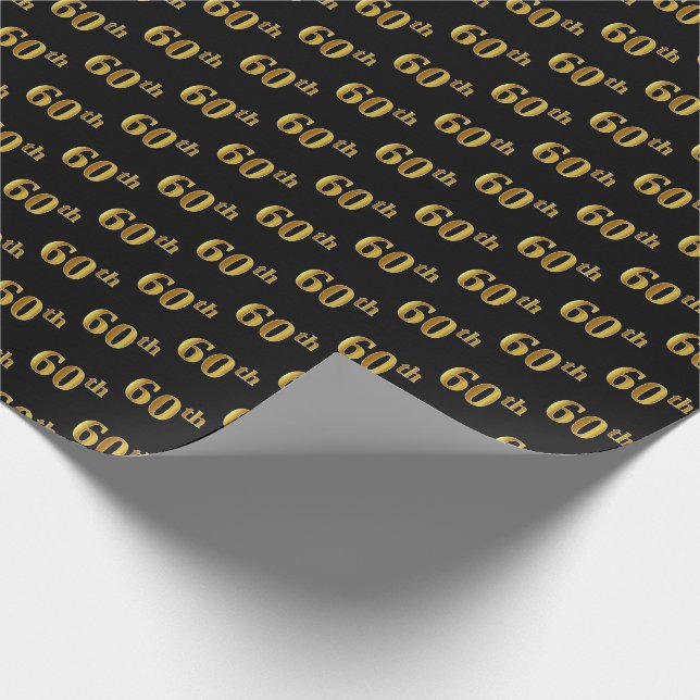 Black, Faux Gold 60th (Sixtieth) Event Wrapping Paper (Corner)