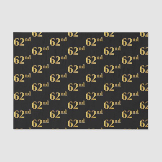 Black, Faux Gold 62nd (Sixty-Second) Event Tissue Paper (Front)