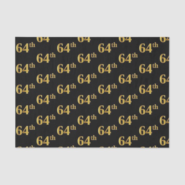 Black, Faux Gold 64th (Sixty-Fourth) Event Tissue Paper (Front)