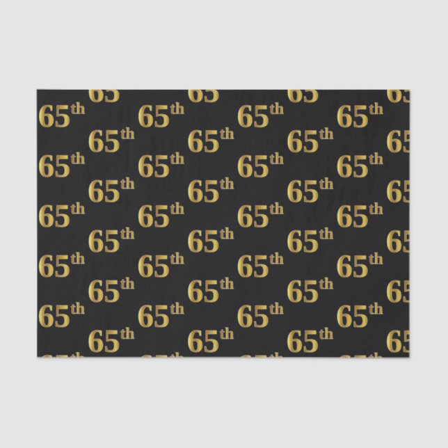 Black, Faux Gold 65th (Sixty-Fifth) Event Tissue Paper (Front)