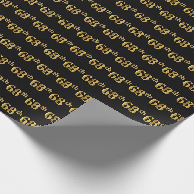 Black, Faux Gold 68th (Sixty-Eighth) Event Wrapping Paper (Corner)