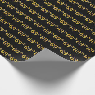Black, Faux Gold 69th (Sixty-Ninth) Event Wrapping Paper