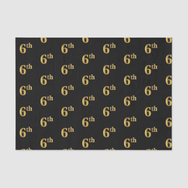 Black, Faux Gold 6th (Sixth) Event Tissue Paper (Front)