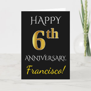 Black, Faux Gold 6th Wedding Anniversary + Name Card