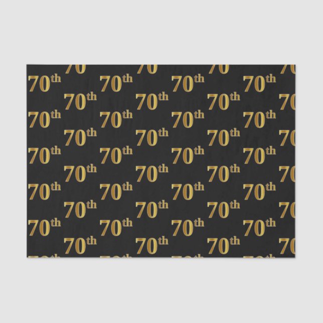 Black, Faux Gold 70th (Seventieth) Event Tissue Paper (Front)